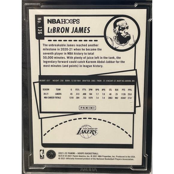 2021 LeBron James Teal Explosion #136 Panini Hoops ArenaClub Graded GEM MINT 10 - Picture 4 of 4